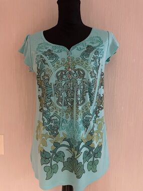 Light Teal Printed Short Sleeve Women's boho fairy top